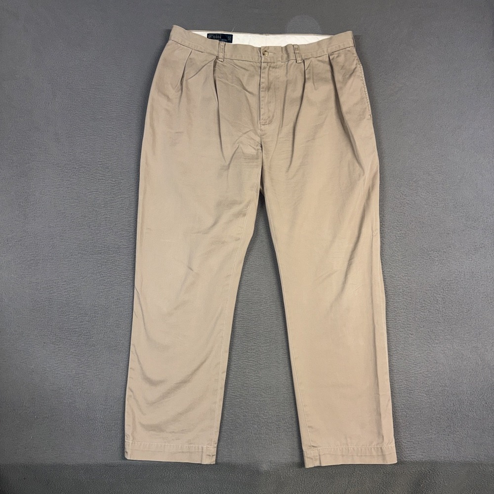 Polo Ralph Lauren Pants Mens 38x32 Brown Ethan Pleated Straight Chino Cotton